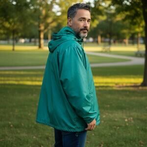 Totes Fleece Lined Windbreaker Jacket 4XL Green Hooded Full Zip Coat Unisex